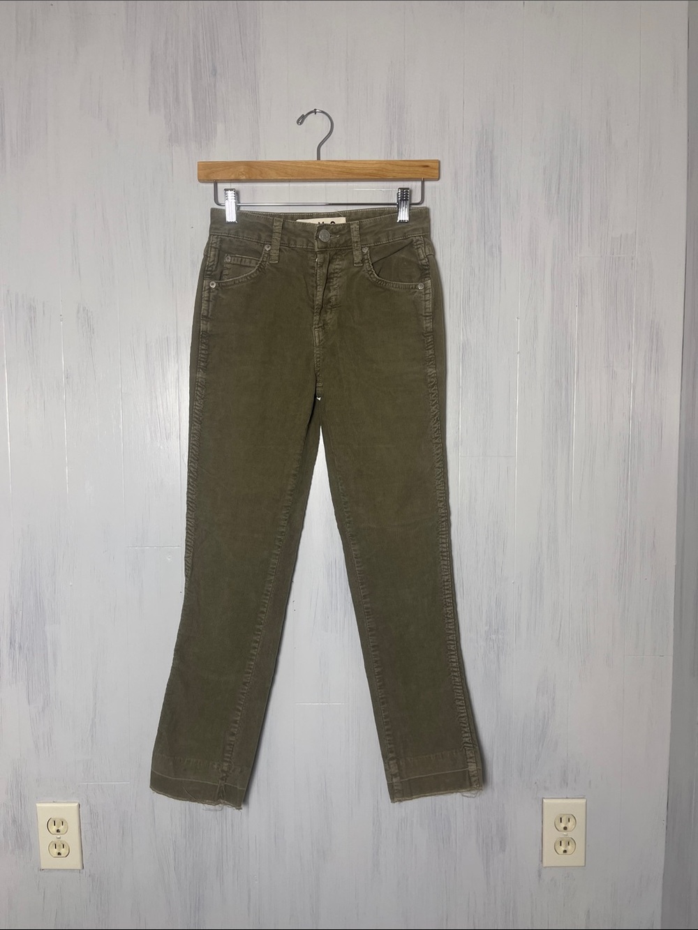 AMO Babe Corduroy Pant Women's 24 Green Straight Raw Hem